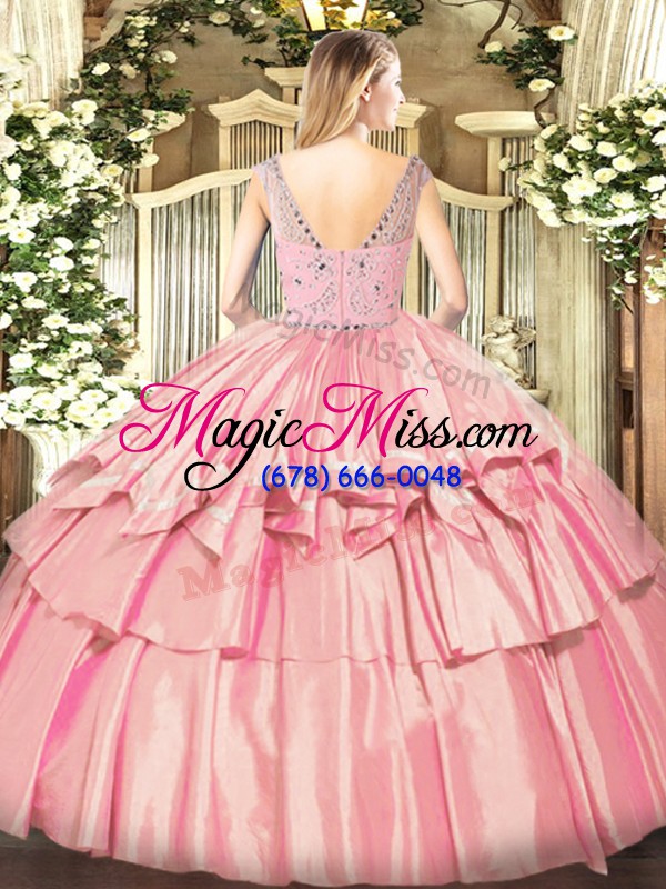 wholesale rose pink sleeveless beading and ruffled layers floor length 15 quinceanera dress