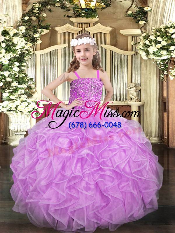 wholesale stunning organza sleeveless floor length pageant gowns for girls and beading and ruffles