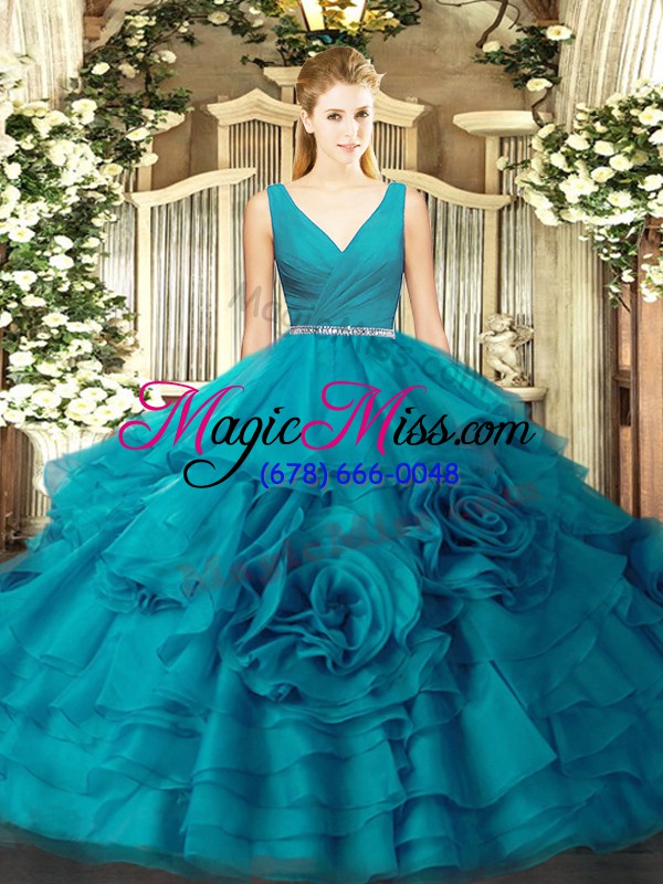 wholesale fabric with rolling flowers sleeveless floor length vestidos de quinceanera and beading