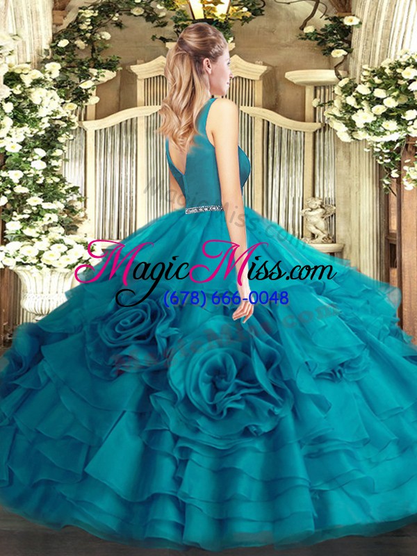 wholesale fabric with rolling flowers sleeveless floor length vestidos de quinceanera and beading