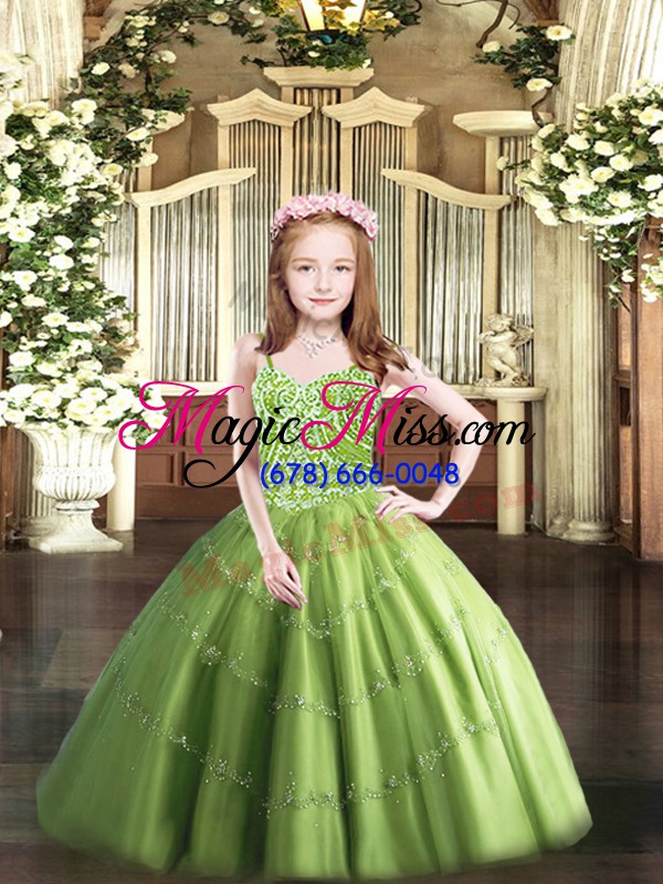 wholesale amazing olive green straps lace up beading little girl pageant dress sleeveless