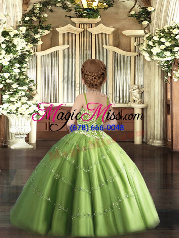 wholesale amazing olive green straps lace up beading little girl pageant dress sleeveless