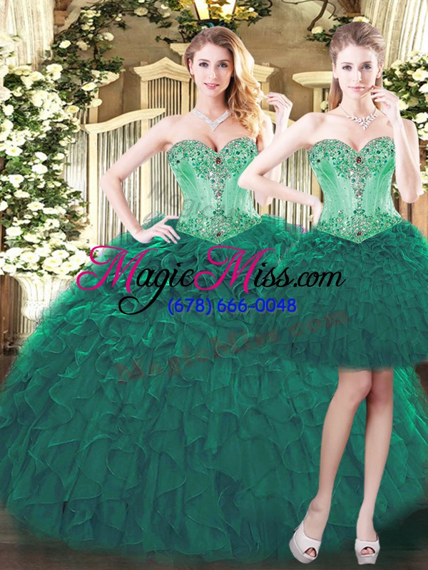 wholesale clearance green sleeveless organza lace up quinceanera dress for military ball and sweet 16 and quinceanera