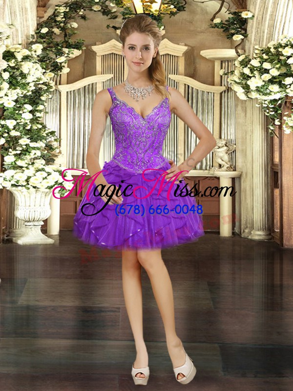 wholesale designer purple sleeveless beading and ruffles floor length sweet 16 dress