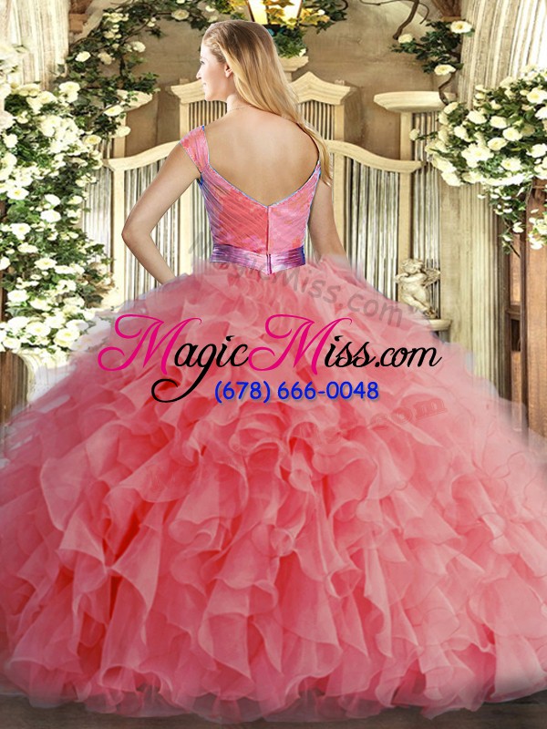 wholesale lilac ball gowns organza v-neck sleeveless ruffles floor length zipper quinceanera dresses
