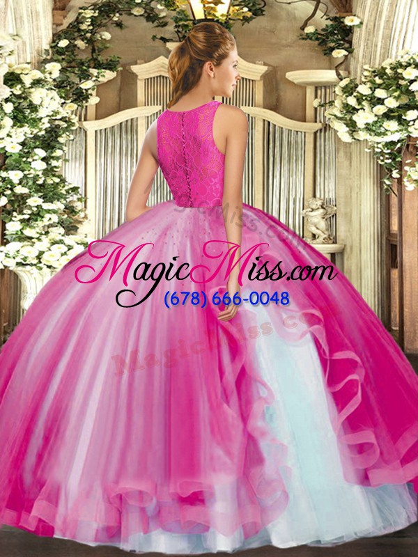 wholesale high end floor length fuchsia quinceanera gowns scoop sleeveless clasp handle