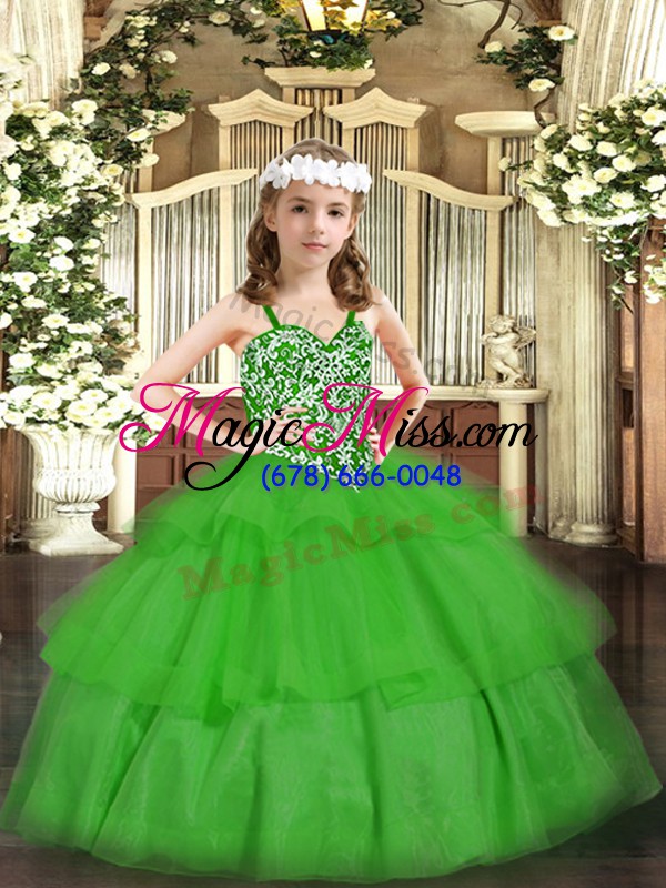 wholesale lovely beading and ruffled layers pageant dress for teens green lace up sleeveless floor length