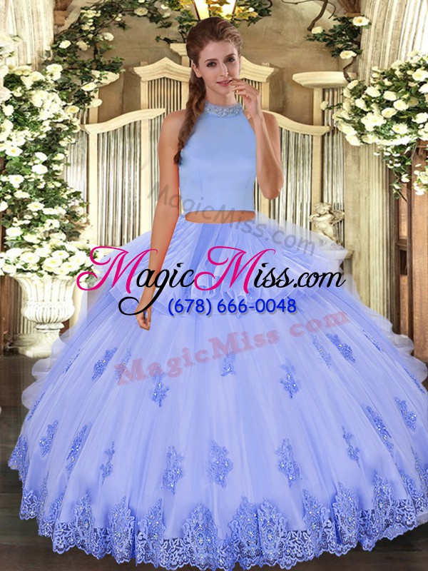 wholesale free and easy light blue backless sweet 16 dresses beading and appliques and ruffles sleeveless floor length