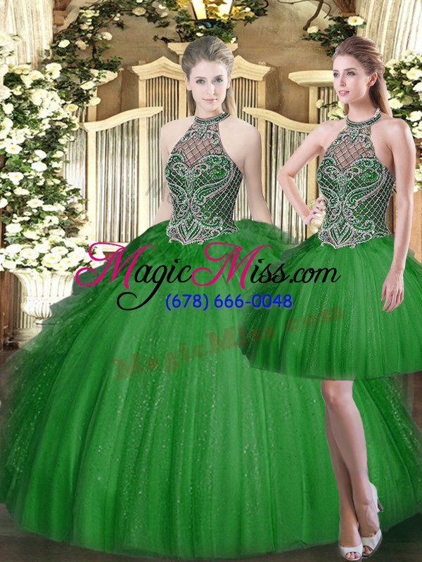wholesale nice floor length ball gowns sleeveless dark green quinceanera dress lace up
