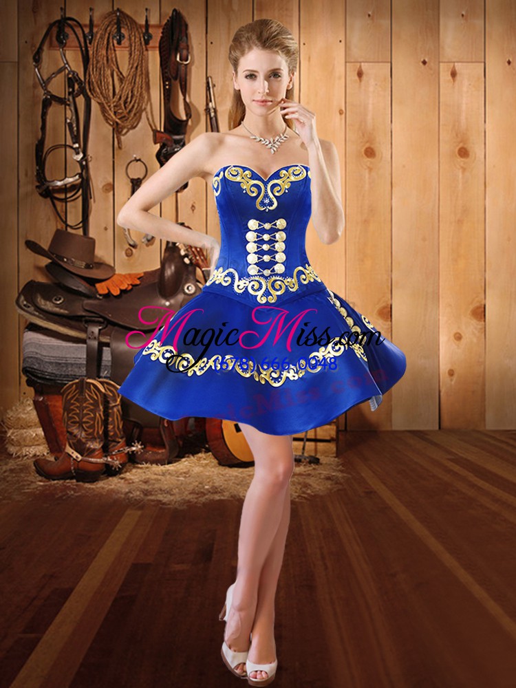 wholesale floor length lace up sweet 16 dress royal blue for military ball and sweet 16 and quinceanera with embroidery and ruffles