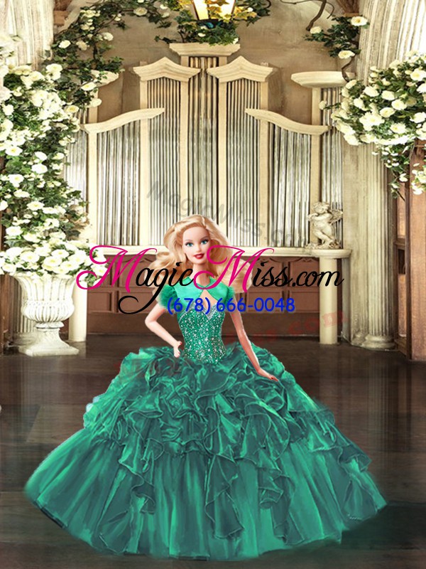 wholesale green lace up sweetheart beading and ruffles quinceanera dress organza sleeveless