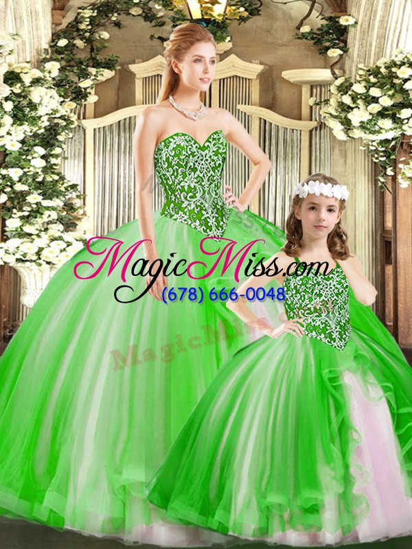 wholesale green lace up sweetheart beading ball gown prom dress tulle sleeveless
