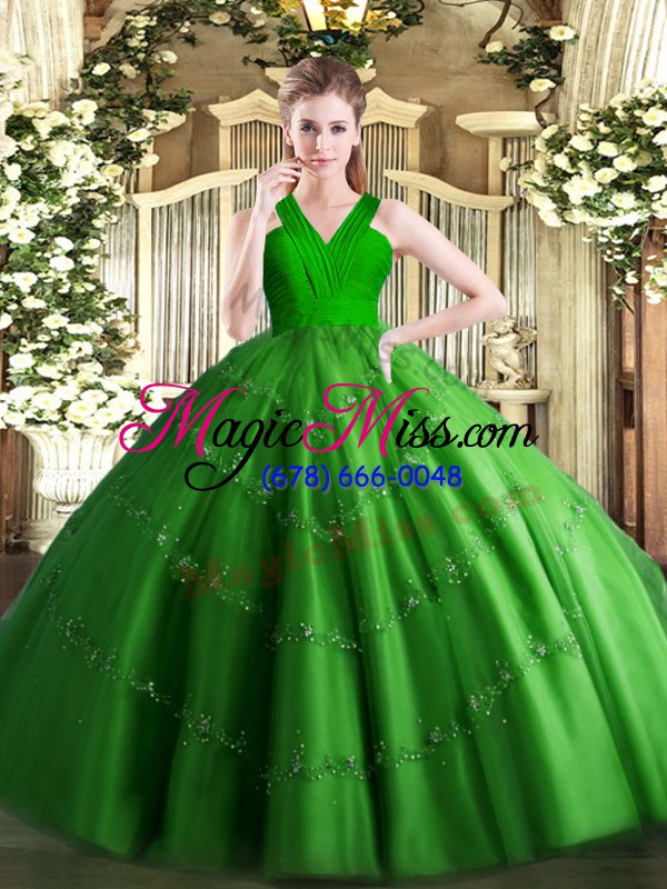 wholesale colorful green ball gowns beading vestidos de quinceanera zipper tulle sleeveless floor length