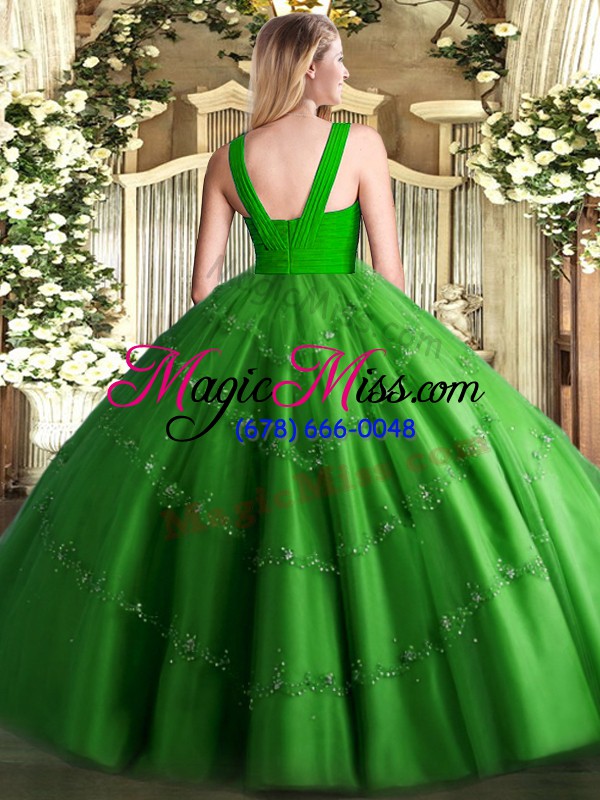 wholesale colorful green ball gowns beading vestidos de quinceanera zipper tulle sleeveless floor length