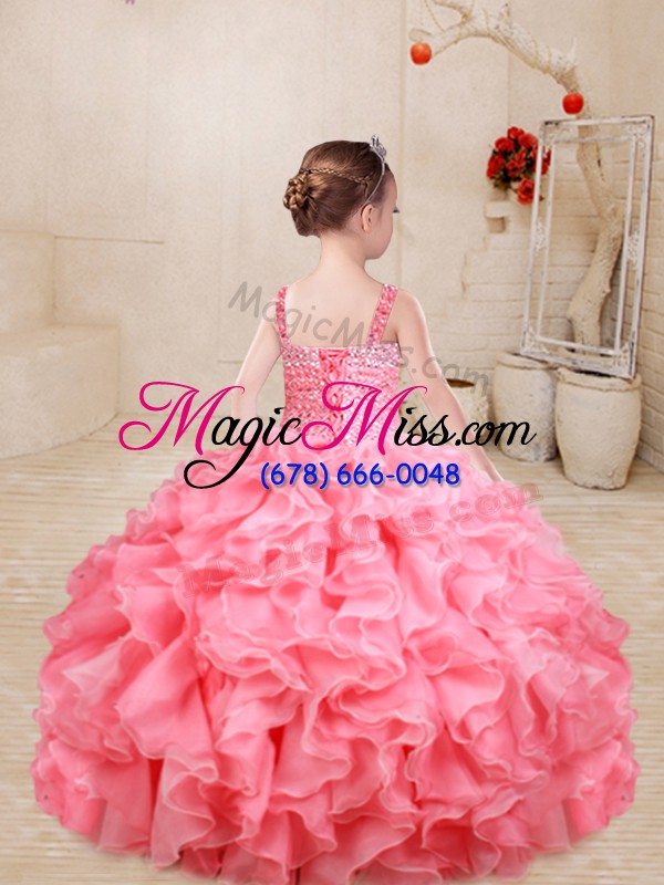 wholesale exquisite organza sleeveless floor length girls pageant dresses and beading and ruffles