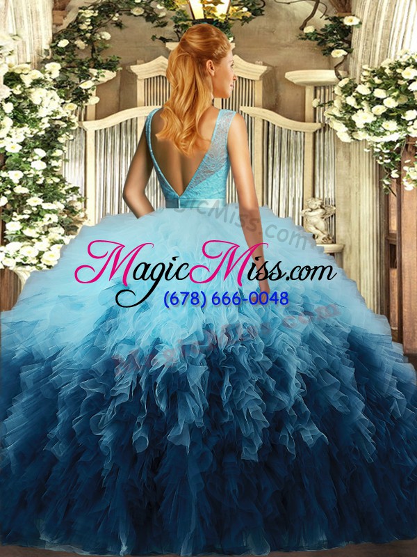 wholesale scoop sleeveless backless quinceanera gown multi-color organza