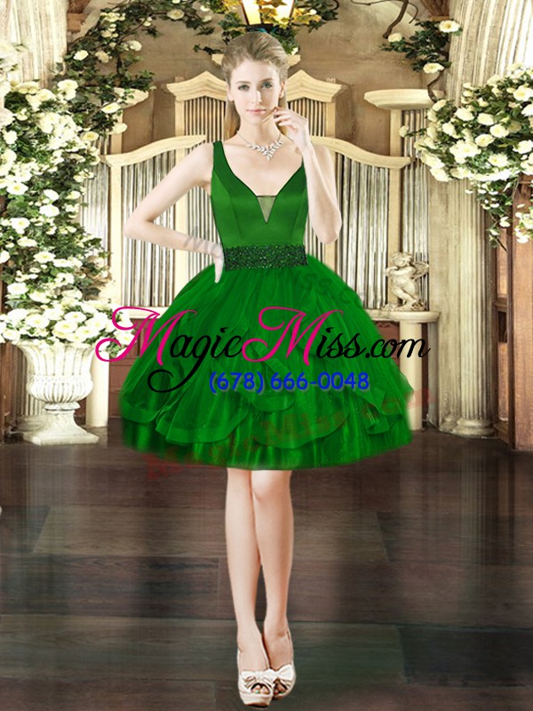 wholesale ideal dark green tulle lace up straps sleeveless floor length vestidos de quinceanera beading and ruffles