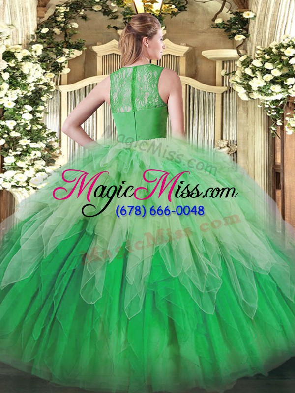 wholesale adorable floor length yellow green sweet 16 dresses organza sleeveless lace and ruffles