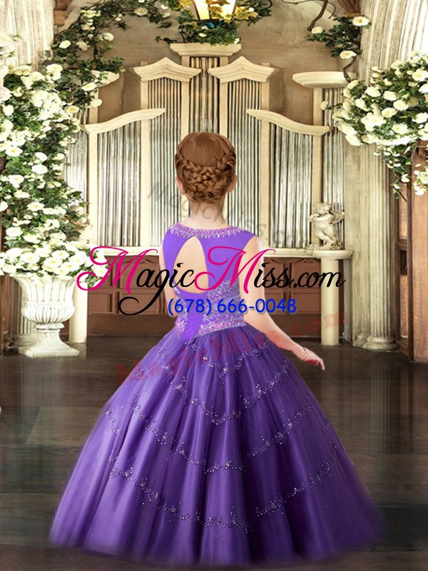 wholesale hot selling lilac lace up pageant gowns for girls beading sleeveless floor length