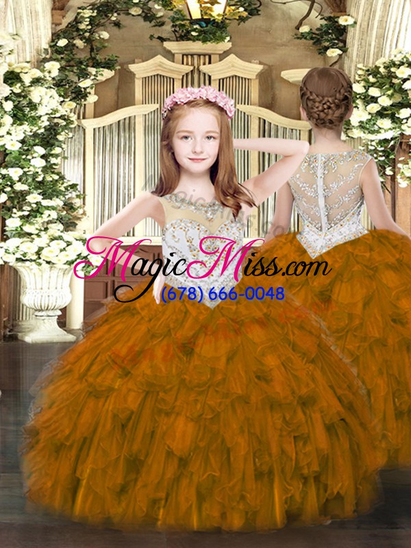 wholesale glorious brown ball gowns beading and ruffles quinceanera dresses lace up tulle sleeveless floor length