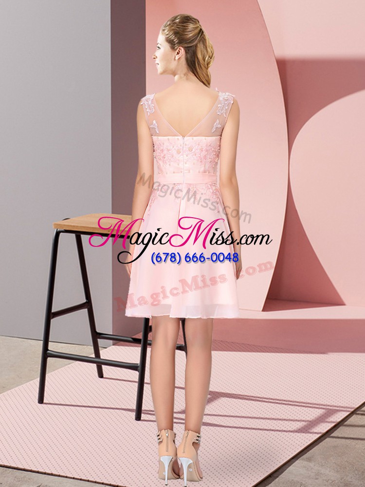 wholesale new style baby pink empire scoop sleeveless chiffon knee length zipper appliques damas dress