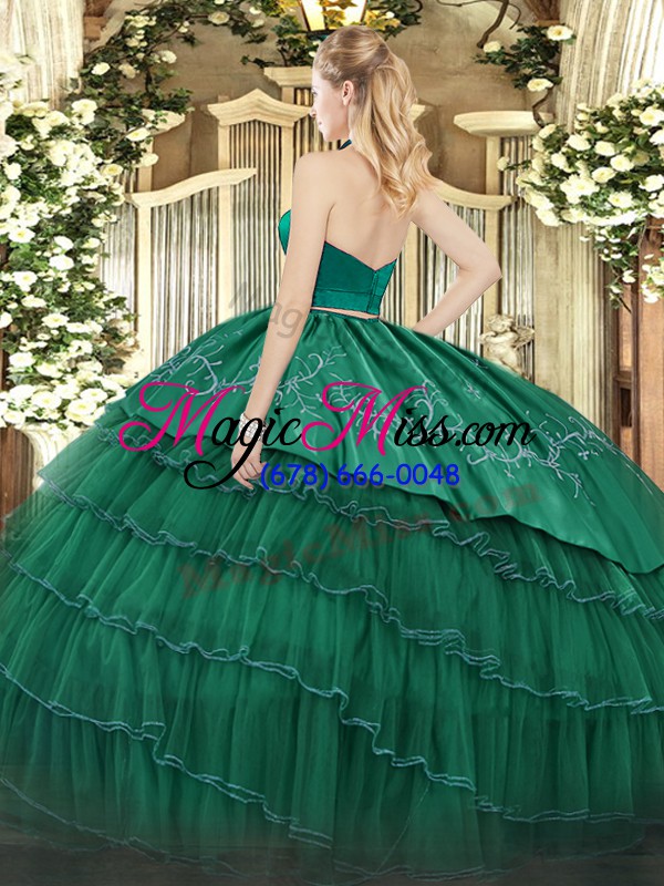wholesale sleeveless floor length embroidery and ruffled layers zipper quinceanera gowns with fuchsia