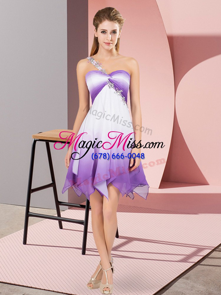 wholesale spectacular sleeveless fading color asymmetrical lace up prom gown in multi-color with beading