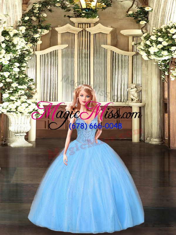 wholesale super straps sleeveless lace up quinceanera dress turquoise tulle