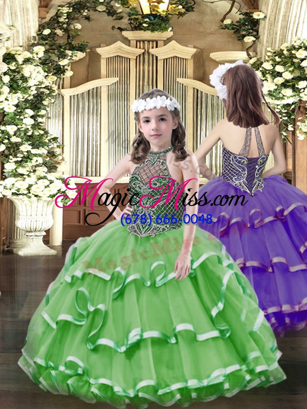wholesale green sleeveless beading and ruffled layers floor length vestidos de quinceanera
