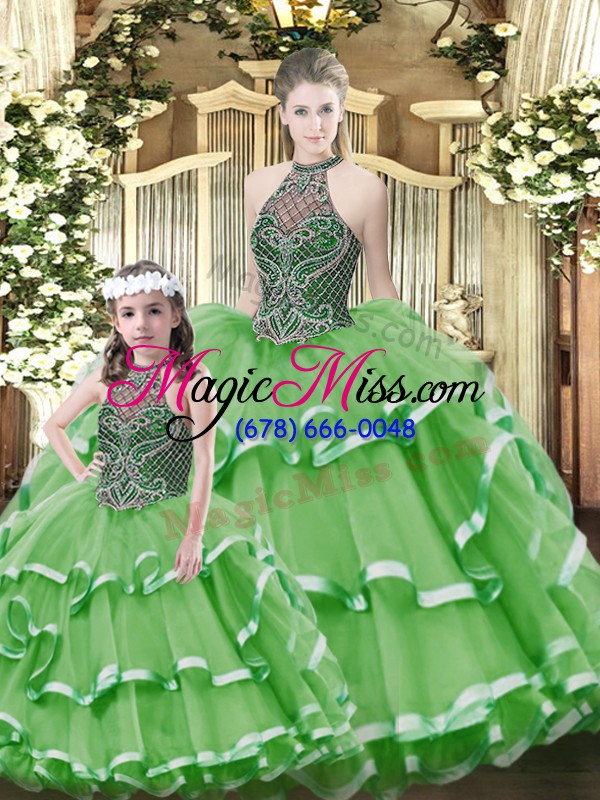 wholesale green sleeveless beading and ruffled layers floor length vestidos de quinceanera