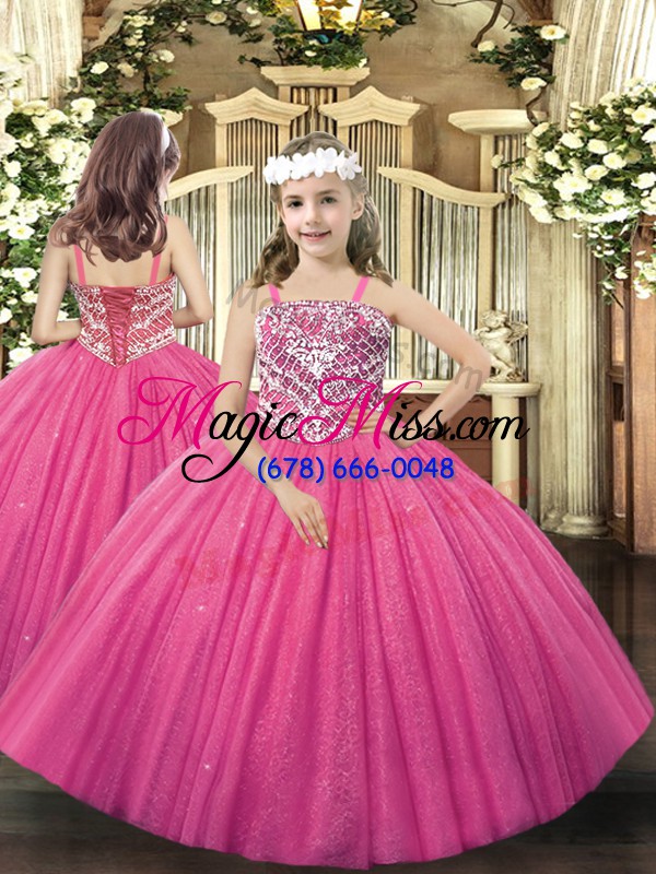 wholesale modern hot pink sleeveless tulle lace up quinceanera dresses for military ball and sweet 16 and quinceanera