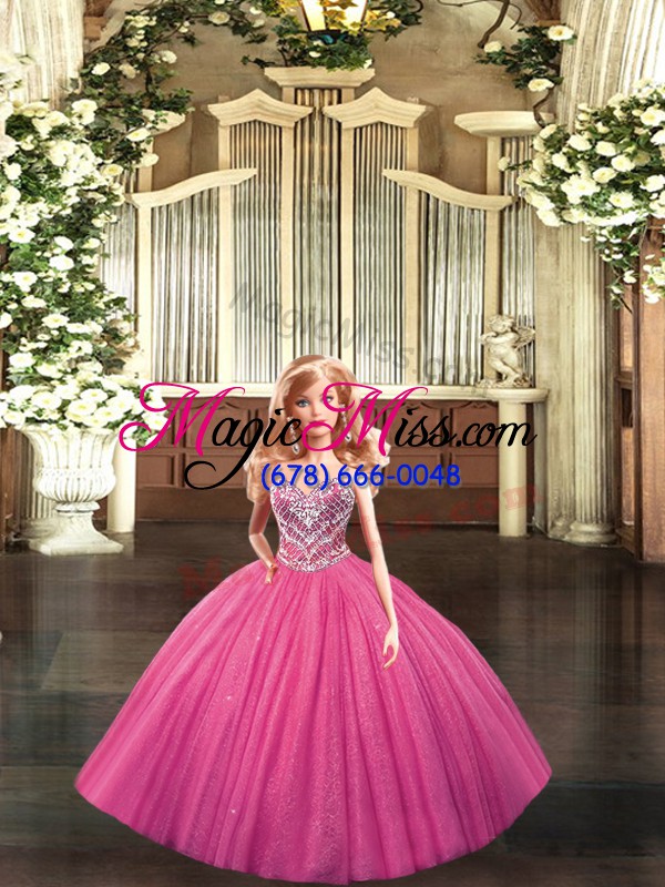 wholesale modern hot pink sleeveless tulle lace up quinceanera dresses for military ball and sweet 16 and quinceanera