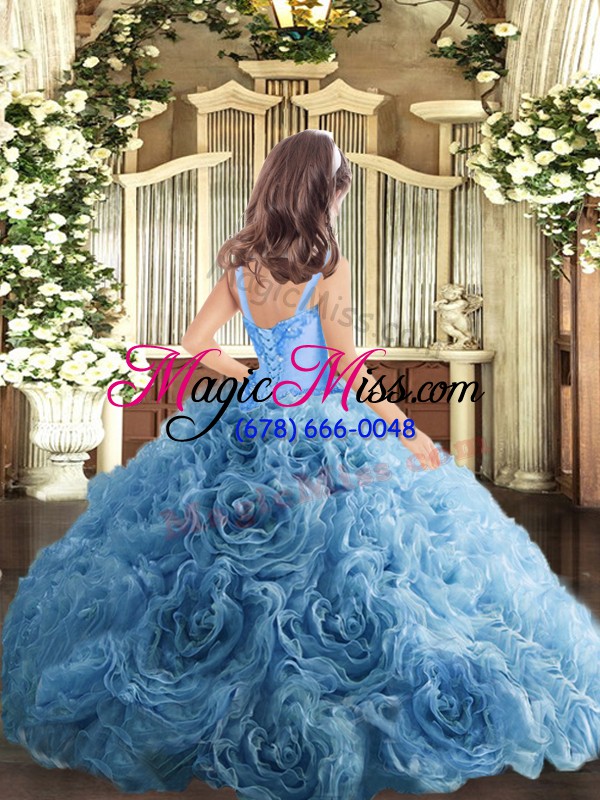 wholesale lovely turquoise lace up pageant gowns for girls appliques sleeveless floor length