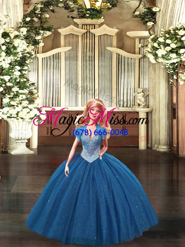 wholesale floor length teal 15 quinceanera dress tulle sleeveless beading