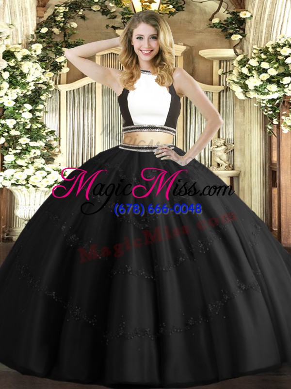 wholesale charming floor length backless quinceanera dress black for military ball and sweet 16 and quinceanera with beading
