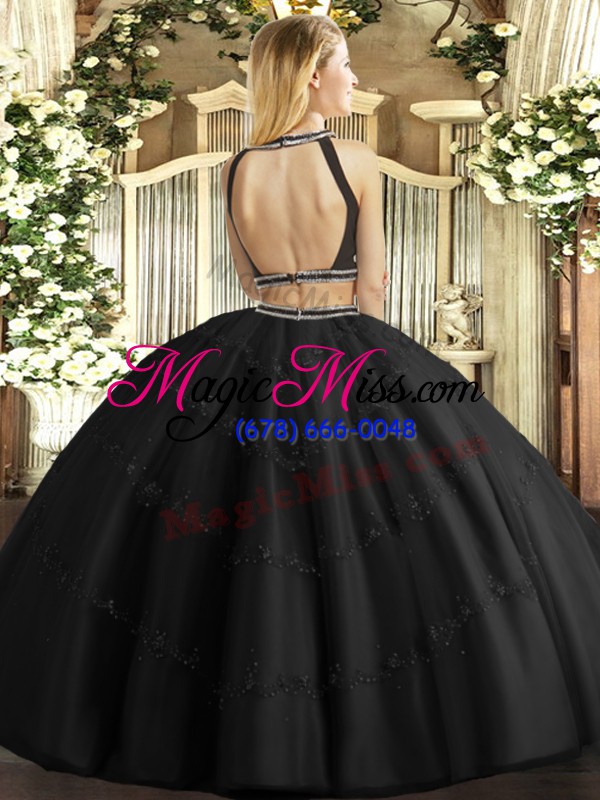wholesale charming floor length backless quinceanera dress black for military ball and sweet 16 and quinceanera with beading