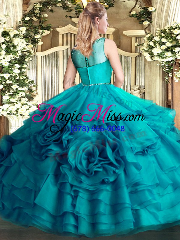 wholesale discount sleeveless organza floor length zipper quinceanera gown in olive green with beading and ruffles