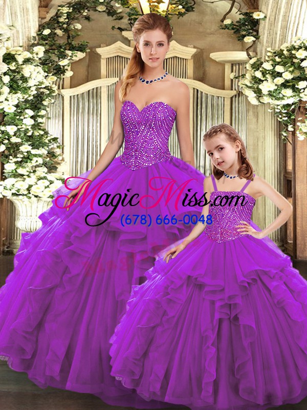 wholesale fabulous eggplant purple sweetheart lace up beading and ruffles sweet 16 quinceanera dress sleeveless