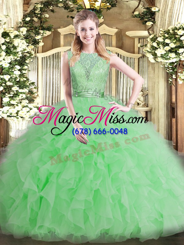 wholesale scoop sleeveless sweet 16 quinceanera dress floor length beading and ruffles apple green tulle