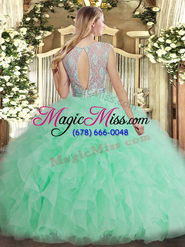 wholesale scoop sleeveless sweet 16 quinceanera dress floor length beading and ruffles apple green tulle