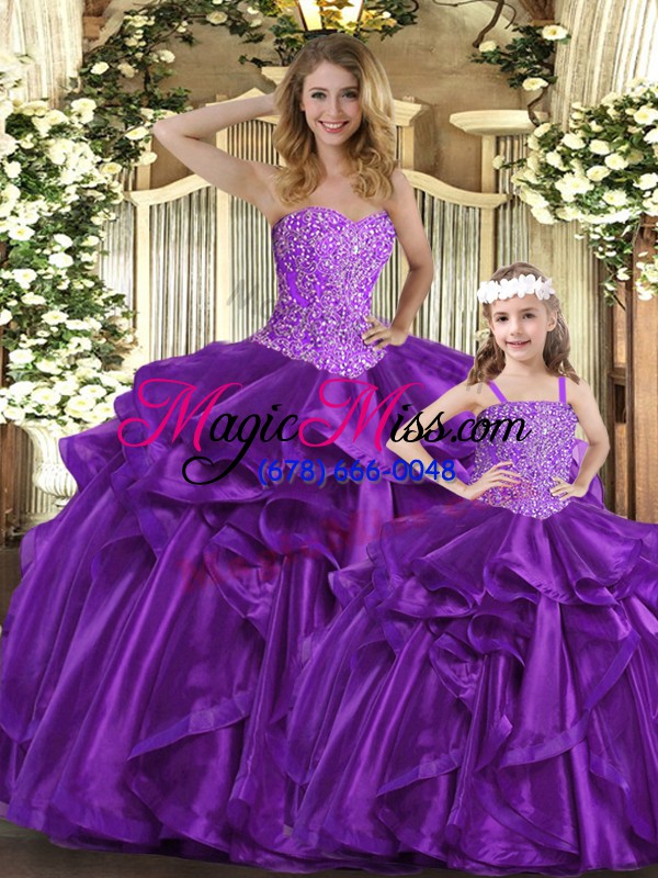 wholesale purple sleeveless beading and ruffles floor length quinceanera dress