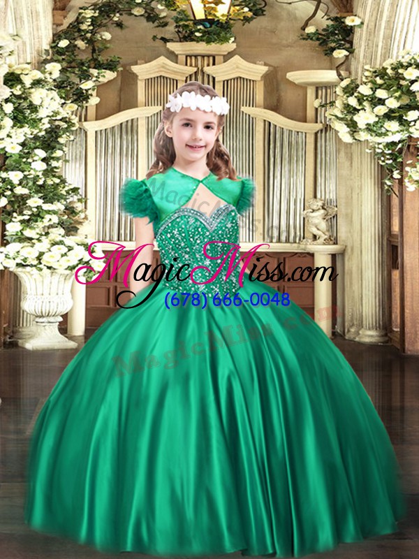 wholesale ball gowns pageant dress for womens turquoise straps satin sleeveless floor length lace up