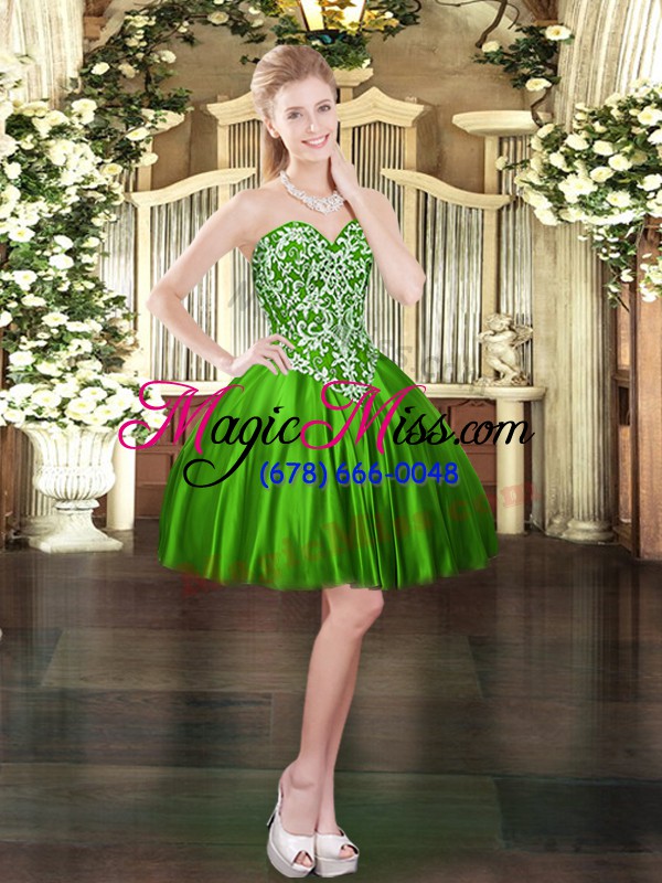 wholesale high quality beading quinceanera dresses green lace up sleeveless floor length