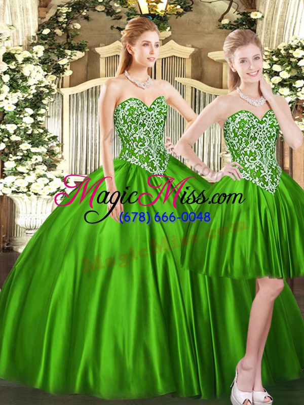 wholesale high quality beading quinceanera dresses green lace up sleeveless floor length