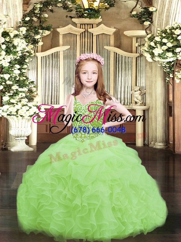 wholesale hot sale beading and ruffles and pick ups little girls pageant gowns lace up sleeveless floor length