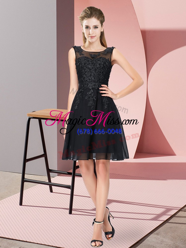 wholesale charming black chiffon zipper quinceanera court of honor dress sleeveless knee length appliques