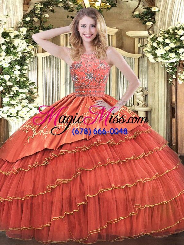 wholesale stunning rust red zipper quinceanera dress beading and embroidery and ruffles sleeveless floor length