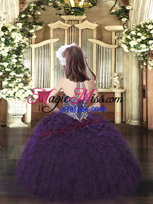 wholesale perfect sleeveless floor length beading and ruffles lace up kids formal wear with fuchsia