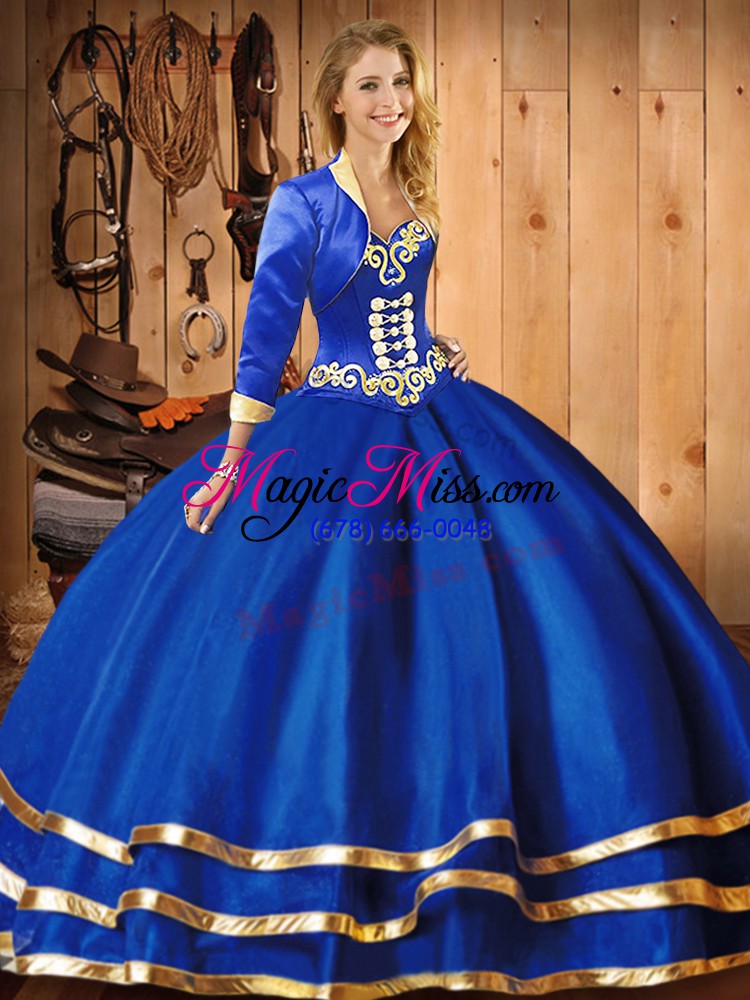 wholesale blue ball gowns organza sweetheart sleeveless embroidery floor length lace up ball gown prom dress