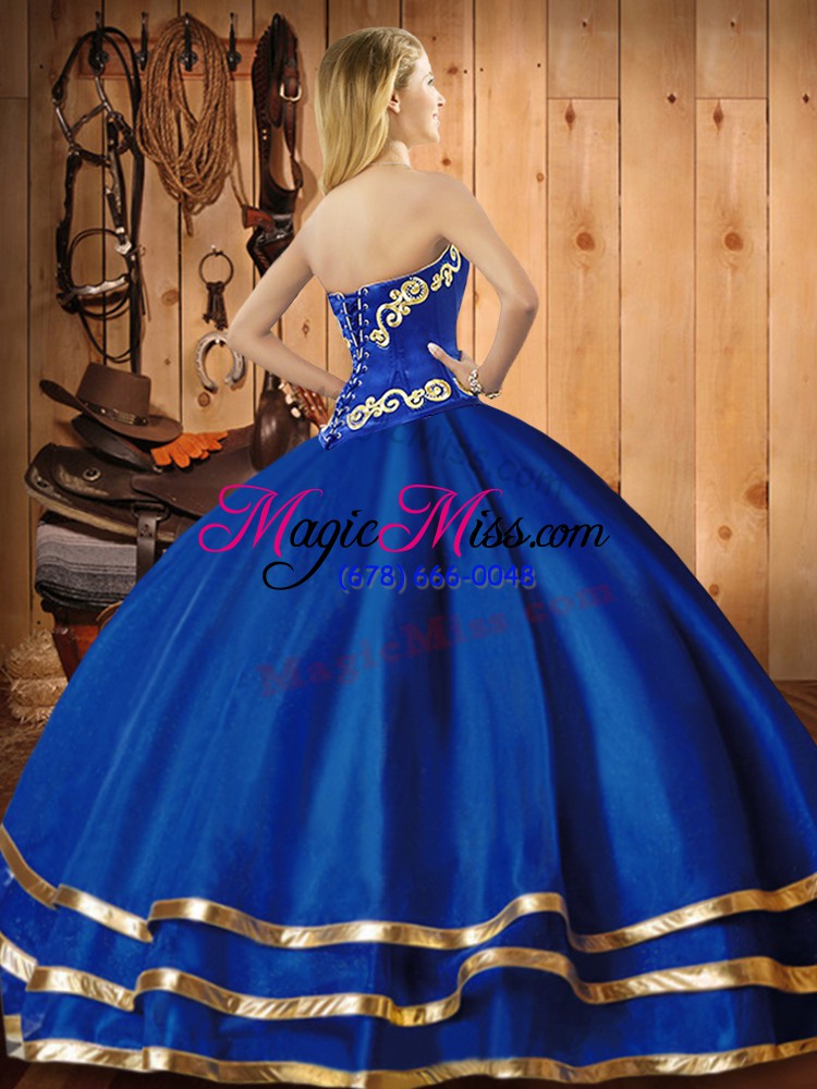 wholesale blue ball gowns organza sweetheart sleeveless embroidery floor length lace up ball gown prom dress
